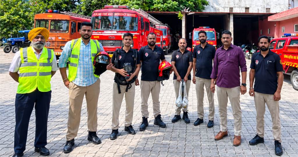 Mock Drill Conducted to Deal with Emergency Situations Firefighters Practise Relief Operations Using Breathing Apparatus Fire Suits and Wireless System
